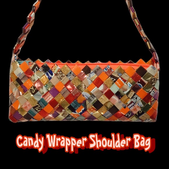 Recycled Candy and Cookie Wrapper Shoulder Bag,‎ Metallic - Picture 1 of 9